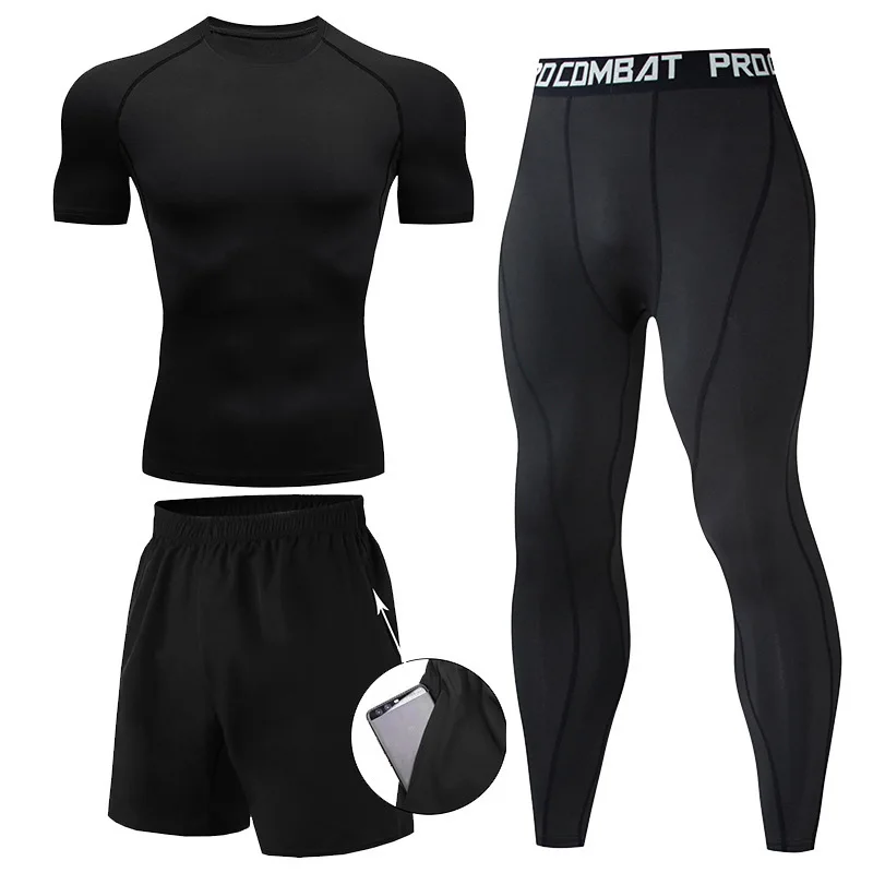 Compression Shorts Athletes - 3 Pieces Fitness Suits Athletic Workout