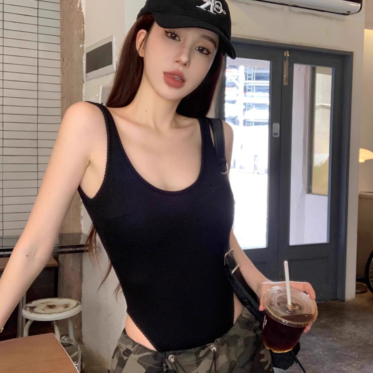 Black Strappy Bodysuit Sexy Ba - مراجعة Tank Top Ribbed وسعره