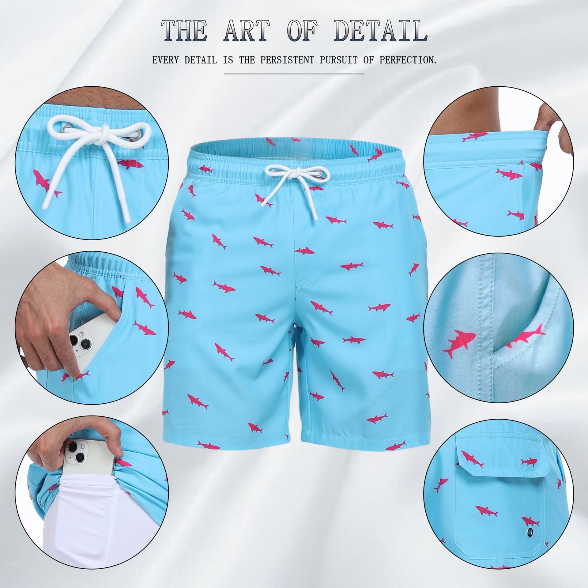 Mens Shark Pattern 2 in 1 Boar - مراجعة Long Leg Trunk Men وسعره