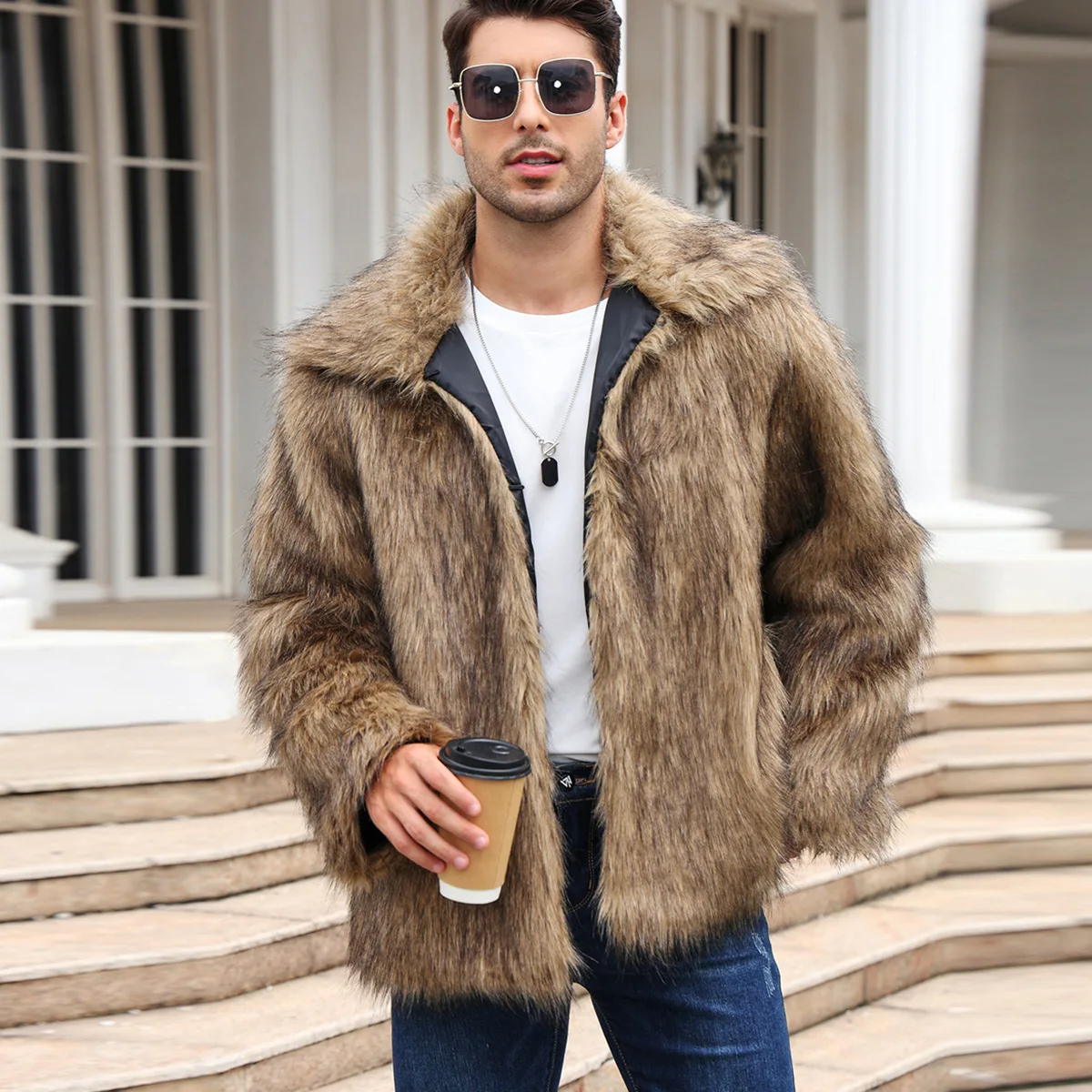 Men Faux Fox Fur Jacket Coat W - مراجعة Thermal Long John وسعره