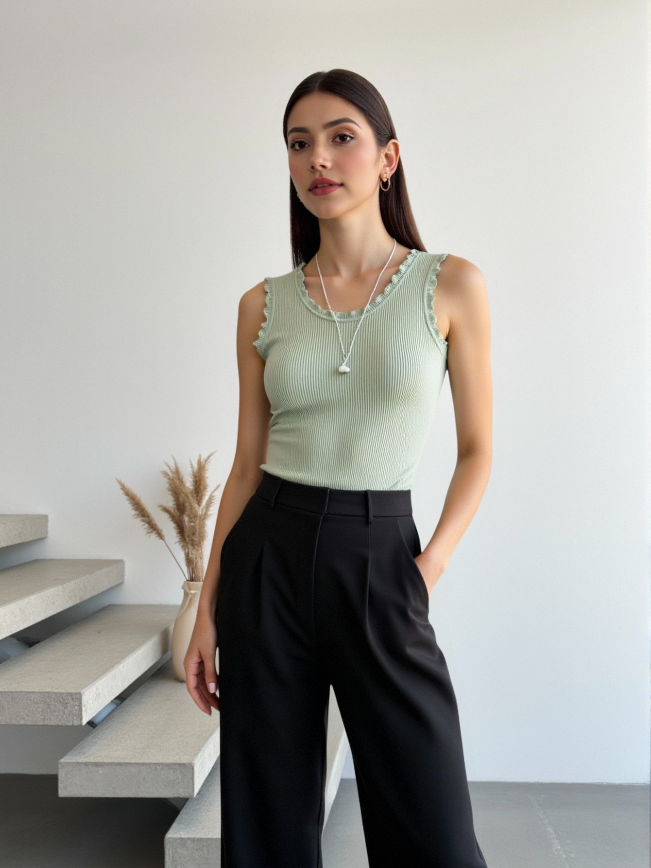 Women's Sleeveless Lace Trim R - مراجعة Tank Top Ribbed وسعره