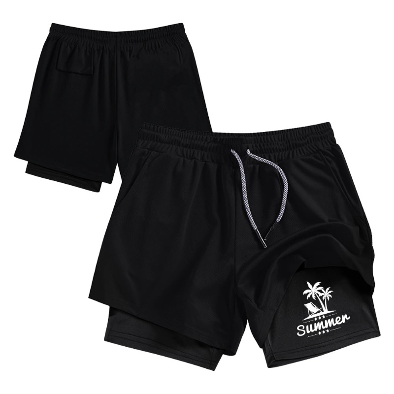Summer Men's Double Layer Runn - مراجعة Compression Shorts Athletes وسعره