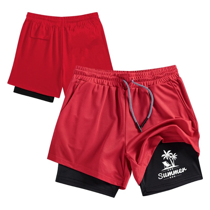 Summer Men's Double Layer Runn - مراجعة Compression Shorts Athletes وسعره