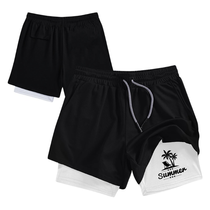 Summer Men's Double Layer Runn - مراجعة Compression Shorts Athletes وسعره