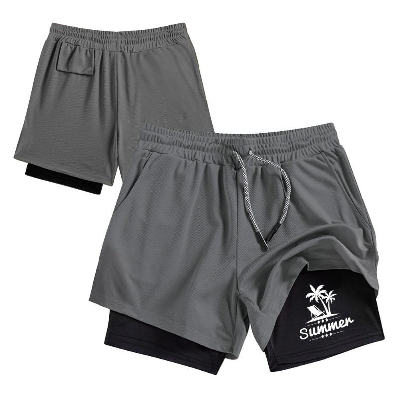 Summer Men's Double Layer Runn - مراجعة Compression Shorts Athletes وسعره